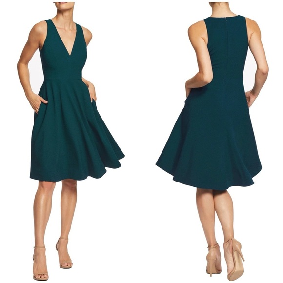 NWT Dress the Population Catalina Dress in Pine/Forest Green V-Neck Sleeveless L - Picture 1 of 15